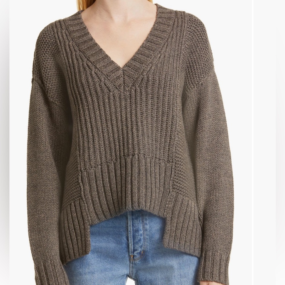 Pistola Drea Rib V-Neck Cotton Blend Sweater in chocolate marl